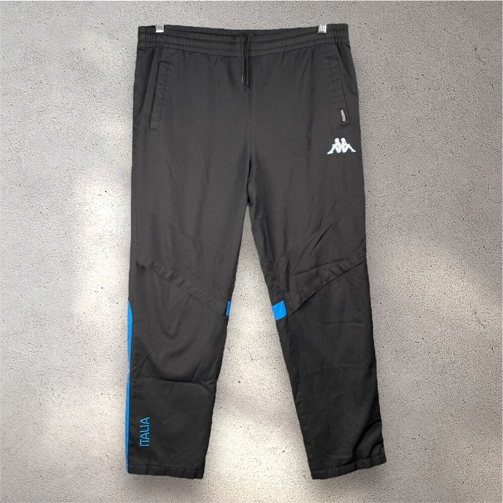 Kappa Italia Track Pants Men’s Small Black Blue Stripe Y2K Retro Sporty Casual